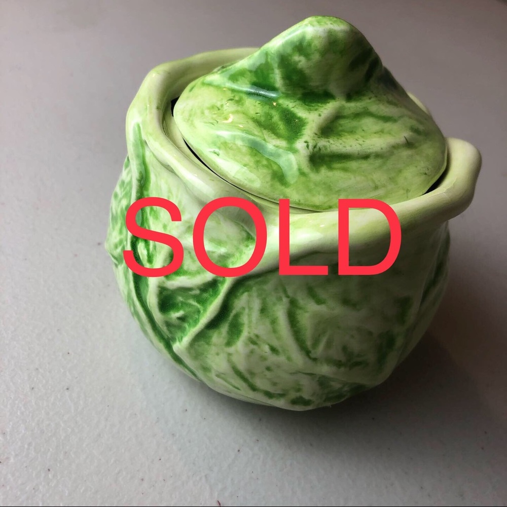 1950s Ceramic Cabbage Sugar Bowl Hand Painted